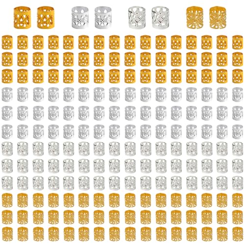 TRKETK 200 Stück Dreadlocks Schmuck, Verstellbar Metall Cuffs Flechtet Haar Schmuck Haarspangen Zubehör Eisen Dreadlocks Perlen Flechtet Haar Schmuck für Männer Und Frauen Geeignet (Gold + Silber) von TRKETK