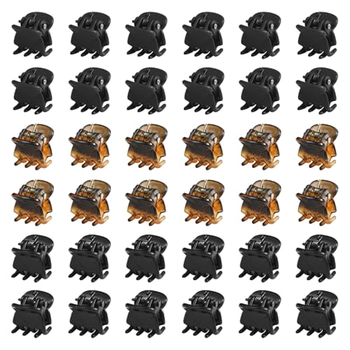 TRKETK 36 Stück Mini Haarspangen, Kunststoff Kleine Haarspangen Mit Rutschfestem Griff, 1,5 cm Klaue Clips für Mädchen Und Frauen (Schwarz Und Braun) von TRKETK