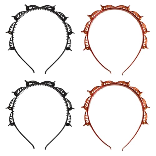 TRKETK 4 Stück Bangs Hairstyle Hairpin, Haarband mit Clips Double Bangs Hairstyle Hairpin Stirnband mit Zahnstirnband Braid Tool Twist Clip Stirnband für Frauen Mädchen (Schwarz+Braun) von TRKETK
