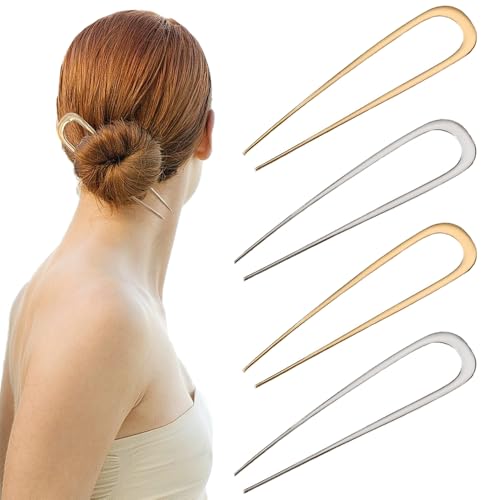 TRKETK 4 Stück Groß Metall U-Förmige Haarnadel, Französische Haarnadeln aus Metall U Förmige Haarnadeln Haarstäbchen Haargabeln Hochsteckfrisur Chignon Pins für Frauen und Mädchen (2 Farben) von TRKETK