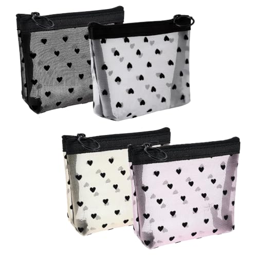 TRKETK 4 Stück Kosmetiktasche Kulturtasche Makeup Organizer Mini Netztasche Reißverschluss Beutel Reise Schminktasche Multifunktionaler Kosmetikbeutel Set für Damen Mädchen von TRKETK