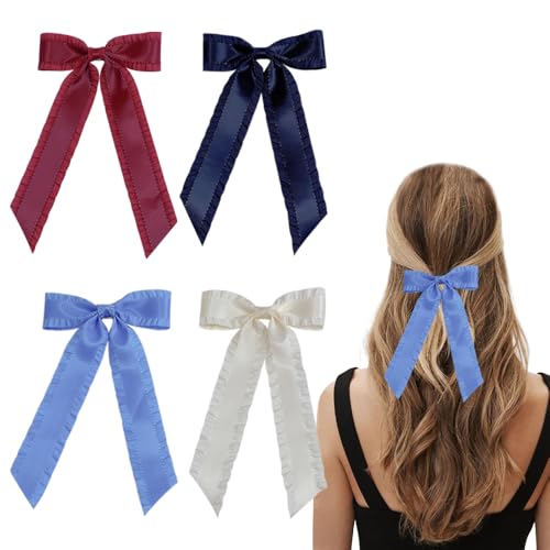 TRKETK 4 Stück Ruffle Ribbon Haarspange Seidige Satin-Haarschleifen Schleife Haare Haarband Elegante Haarschleife Damen Französische Haarschmuck Pferdeschwanzhalter für Mädchen Frauen von TRKETK