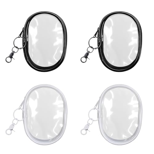 TRKETK 4 Stück Transparent Schlüsselanhänger Tasche Reißverschluss Puppen Aufbewahrungstasche Wasserdicht Kosmetiktasche mit Reißverschluss Damen Reißverschlusstasche Datenkabeltasche von TRKETK