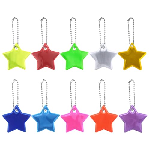 TRKETK 50 Stück Sicherheits Reflektor Anhänger, Stern-Reflexfolien Sicherheits Reflektore Schlüsselanhänger Kinder Reflektierende Schlüsselanhänger für Jacken, Rucksack, Laufen, Radfahren, Party von TRKETK
