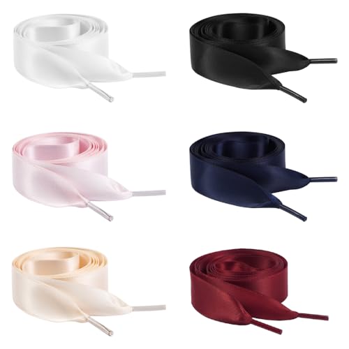 TRKETK 6 Paar Flach Seide Satin Band Schnürsenkel Weiche Seiden Schnürsenkel für Damen 2cm Breit Satinband Bunte Universalmodell für Sneaker Ballerinas Laufschuhe Turnschuhe von TRKETK