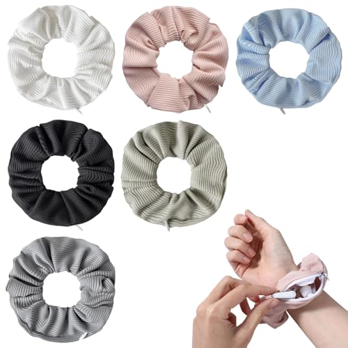 TRKETK 6 Stück Haargummis mit Reißverschluss Tasche Haargummi Weich Elastisch Bunte Haarschmuck Haarseil Scrunchie Tasche Haargummis Aufbewahrung für Mädchen Damen Frauen Pferdeschwanz von TRKETK