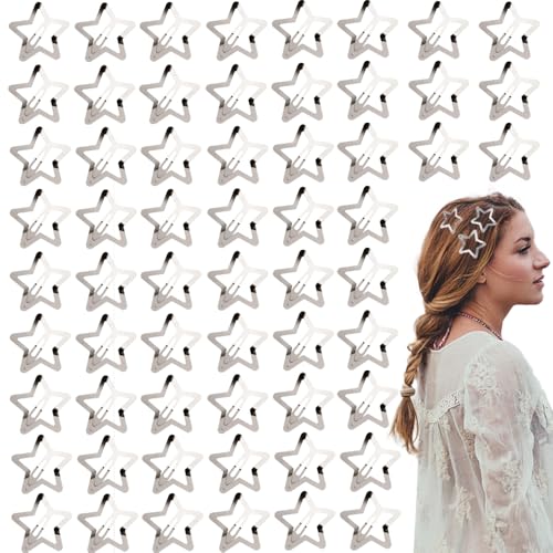 TRKETK 60 Stück Stern Haarspangen Silber Metall Stern Haarspangen mit Schnappverschluss Pentagramm Hair Clips Niedliche Kleine Haarspangen Ausgehöhlte Sterne-Haarnadel für Mädchen und Frauen von TRKETK