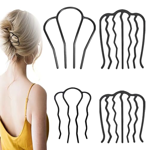 TRKETK 8 Stück Haarkämme, U-förmige Haarklammern, Zähne, Haarnadel, Stäbchen, Haarschmuck, gedrehter schwarzer Kopfschmuck für Damen und Mädchen, dicke und feine Haarkombination von TRKETK