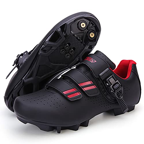 TRNL Fahrradschuhe Herren, Fahrrad Schuhe Spin Shoestring Mit Kompatiblen Cleat Peloton Schuh Mit SPD Und Delta Lock Pedal Reiten Schuhe,Mountainbike Sneaker(39, Black red) von TRNL