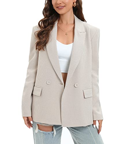 TRNY Damen Oversized Zweireiher Anzug Blazer Jacke Langarm Casual Boyfriend Stil Arbeit Büro Blazer mit Taschen, Mini Beige Hahnentritt, 66 TRNY Damen Oversized Zweireiher Anzug Blazer Jacke Langarm Casual Boyfriend Stil Arbeit Büro Blazer mit Taschen, Mini Beige Hahnentritt, 66 von TRNY