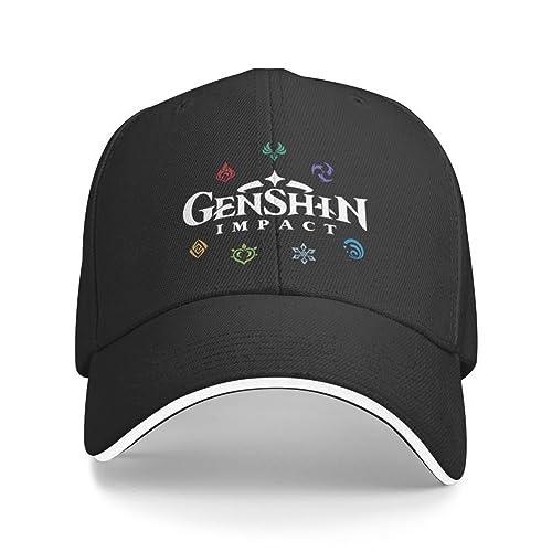 Herren Baseballmütze Unisex Outdoor-Mode Genshin Impact Elements Farben Baseballkappe Frauen Männer Personalisierte verstellbare Unisex-Comic-Spiel Papa-Hut Outdoor-Geschenk von TROBER