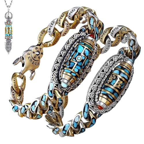 TROFIE Türkisfarbenes 6-stufiges Mantra-Armband mit neunäugigen Dzi-Perlen, Meditation, Glück, neunäugiger Dzi-Armreif, Mantra-Gebetsperle, Glücks-Amulett-Armreif für Männer und Frauen, Tibetisches TROFIE Türkisfarbenes 6-stufiges Mantra-Armband mit neunäugigen Dzi-Perlen, Meditation, Glück, neunäugiger Dzi-Armreif, Mantra-Gebetsperle, Glücks-Amulett-Armreif für Männer und Frauen, Tibetisches von TROFIE