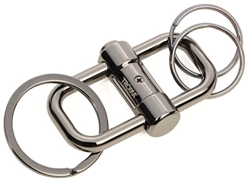 TROIKA 2-Way Key – KR22-09/GM – Schlüsselanhänger mit 3 Schlüsselringen in 2 Größen – Schiebeverschluss zur einfachen Schlüsselorganisation – Metallguss – Gunmetal – TROIKA-Original von TROIKA