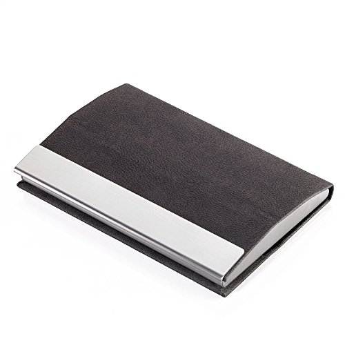 TROIKA KARTENETUI zum AUFSTELLEN - CARD STAND - CDC15-04/ST - Edelstahl, gebürstet - graues PU - Magnetverschluß - das Original von TROIKA von TROIKA
