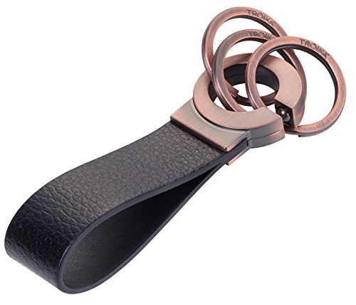 TROIKA KEY-CLICK SCHLÜSSELHALTER - KR8-02/RG - Lederschlaufe, schwarz/rose-gold - Schlüsselanhänger mit 3 Schlüsselringen - praktischer Klick-Verschluss - das Original von TROIKA