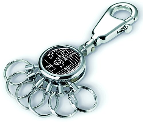 TROIKA PATENT SCHALTPLAN SCHLÜSSELHALTER – #KYR01-A028 – rund, glänzend – Schlüsselanhänger - Karabiner – 6 ausklinkbare Ringe - Schlüsselorganisation - technisches Design – TROIKA-Original von TROIKA