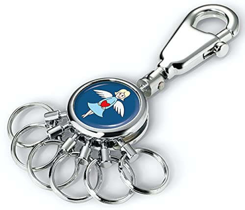 TROIKA SCHUTZENGEL – -TB-KYR01-A185 – Schlüsselanhänger mit Karabinerhaken – 6 auswechselbare Ringe – Schutzengel, Geschenk für Fahranfänger – Metall– glänzend – verchromt – blau Original von TROIKA
