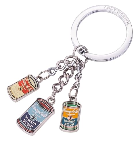 TROIKA Schlüsselanhänger ANDY WARHOL – 3 Charms „Campbell’s Soup“ – Pop-Art Design – glänzender Metallring – emailliert, bunt – offizielles Lizenzprodukt – Geschenk für Kunstfans von TROIKA
