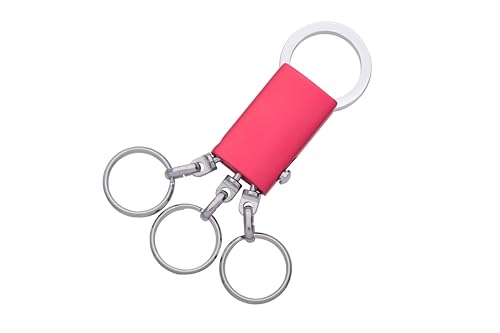 TROIKA Schlüsselanhänger EASY MATTE Schlüsselhalter rot raffinierter Karabiner Ausklinkmechanismus, inkl. 3 Schlüsselringe hochqualitativer keyring solides Metall Chrome Geschenkverpackung Original von TROIKA