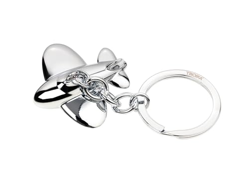 TROIKA Schlüsselanhänger Flugzeug JETSETTER – startendes Flugzeug – niedlicher keyring Ferienflieger zum Abheben, hochwertiger Metallguss – inkl. Schlüsselring – verchromt – silberfarben Original von TROIKA