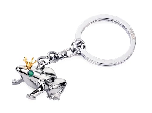 TROIKA Schlüsselanhänger Frosch mit Krone – FROSCHKÖNIG – Metallguss – verchromt – goldfarben, grün, silberfarben Original von TROIKA