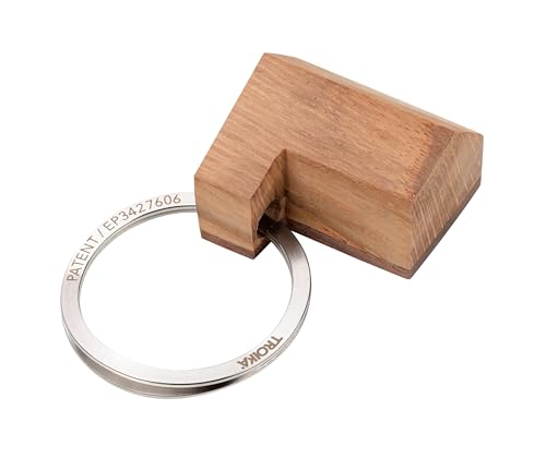 TROIKA Schlüsselanhänger Holz-Haus BAUMHAUS aus Eichen-und Walnussholz aus nachhaltiger EU-Forstwirtschaft und patentierter Öffnungsmechanismus NAIL GUARD fingernagelschonend von TROIKA