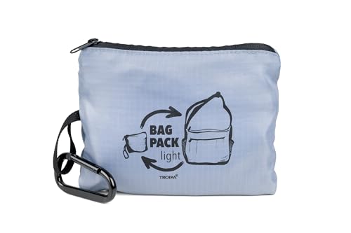 Schultertasche faltbar (platzsparend im Innenfach verstaubar) mit Karabiner zur schnellen Befestigung – BAG PACK – großes Hauptfach, kleines Innenfach und Außenfach – Polyester – grau von TROIKA