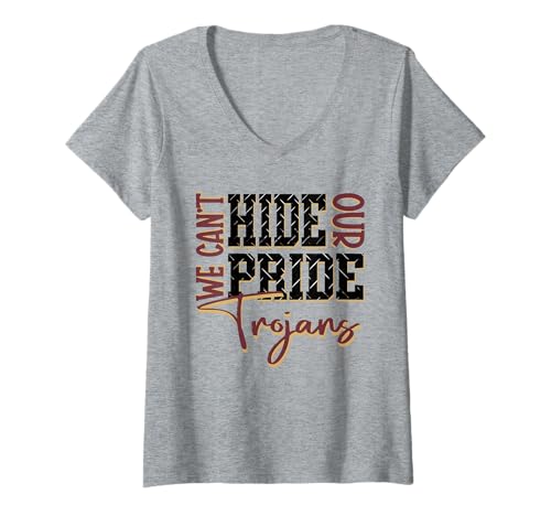 Damen Wir können unsere Pride-Trojaner School Spirit Maroon Trojans Nicht verbergen T-Shirt mit V-Ausschnitt Damen Wir können unsere Pride-Trojaner School Spirit Maroon Trojans Nicht verbergen T-Shirt mit V-Ausschnitt von TROJANS TEES CO