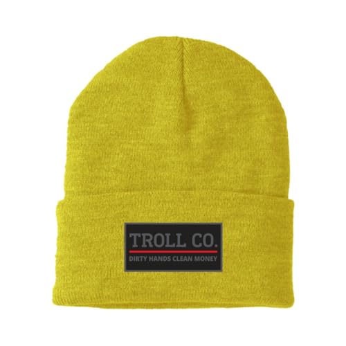 TROLL CO. CLOTHING Isolierte Winter-Strickmütze mit Logopatch – bequeme Passform, strapazierfähige Outdoor-Kopfbedeckung, Safety Yellow, Einheitsgröße von TROLL CO. CLOTHING