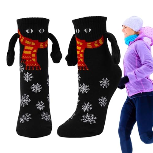 TROONZ Socken halten sich an den Händen, Mid-Tube-Socken mit großen Augen und magnetischen Händen, Atmungsaktive Freundschafts-Hand-in-Hand-Socken, lustige und bequeme Weihnachtssocken für Damen und von TROONZ