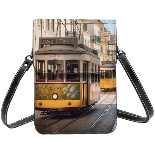 Kleine Umhängetasche aus Leder für Damen, Handy, Geldbörse, Lissabon, Straßenbahn, Handytasche von TRSGKSQP