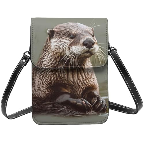 Kleine Umhängetasche aus Leder für Damen, Handygeldbörse, Geldbörse, Otter, Tier-Handytasche von TRSGKSQP