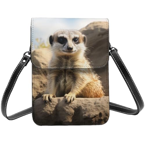 Kleine Umhängetasche aus Leder für Damen, Handygeldbörse, Handy-Geldbörse, Erdmännchen, Tier-Handytasche von TRSGKSQP