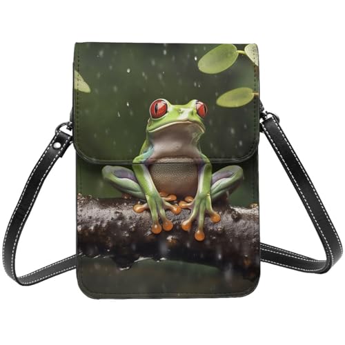 Kleine Umhängetasche aus Leder für Damen, Handygeldbörse, Handy-Geldbörse, Friedensbaum, Frosch, Handytasche von TRSGKSQP