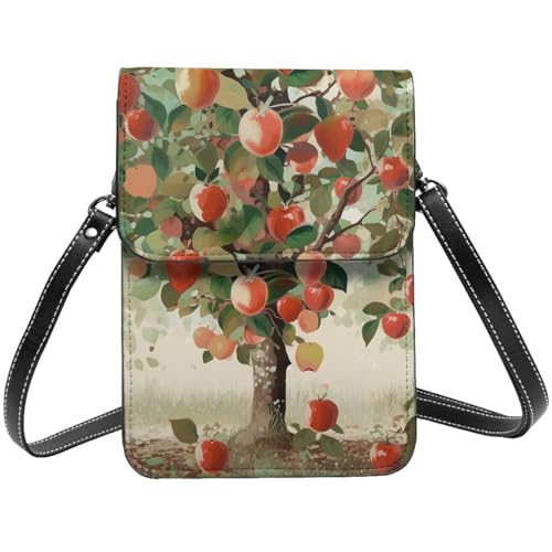Kleine Umhängetasche aus Leder für Damen, Handygeldbörse, Handy-Geldbörse, Obst unter dem Baum, Handytasche von TRSGKSQP