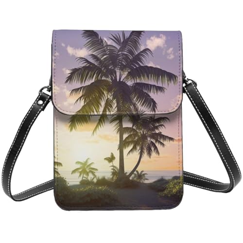 Kleine Umhängetasche aus Leder für Damen, Handygeldbörse, Handy-Geldbörse, Sommer, Palme, Handytasche von TRSGKSQP