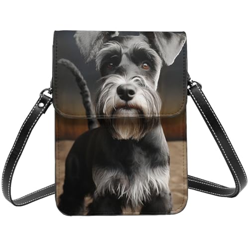 Kleine Umhängetasche aus Leder für Damen, Handygeldbörse, Handy-Geldbörse, Tierschnauzer, Hund, Handytasche von TRSGKSQP