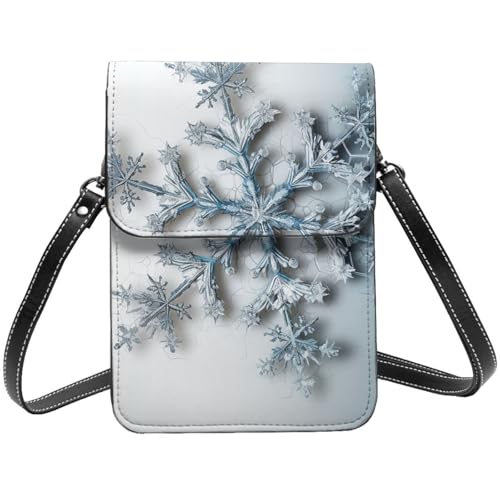 Kleine Umhängetasche aus Leder für Damen, Handygeldbörse, Handy-Geldbörse, transparente Schneeflocken-Handytasche von TRSGKSQP