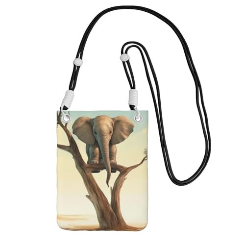 Kleine Umhängetasche für Damen, Handy-Geldbörse, Mini-Handygeldbörse, kleiner Elefant auf Baum, Handytasche, Schwarz , Einheitsgröße von TRSGKSQP