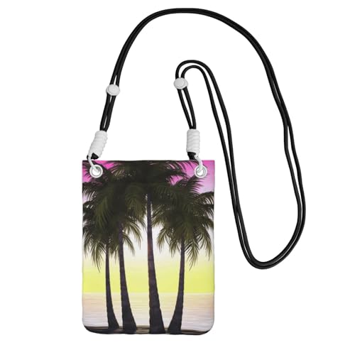 Kleine Umhängetasche für Damen, Handy-Geldbörse, Mini-Handygeldbörse, tropische Palme, Handytasche, Schwarz , Einheitsgröße von TRSGKSQP