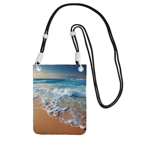 Kleine Umhängetasche für Damen, Handy-Geldbörse, Mini-Handytasche, Blau, Meer, Sand, Strand, Handytasche, Schwarz , Einheitsgröße von TRSGKSQP