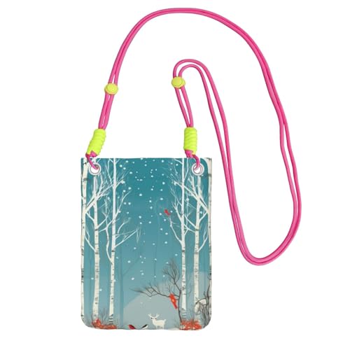 Kleine Umhängetasche für Damen, Handy-Geldbörse, Mini-Handytasche, Frohe Weihnachten, Birkenbaum, Handytasche, Fuchusia, Einheitsgröße von TRSGKSQP