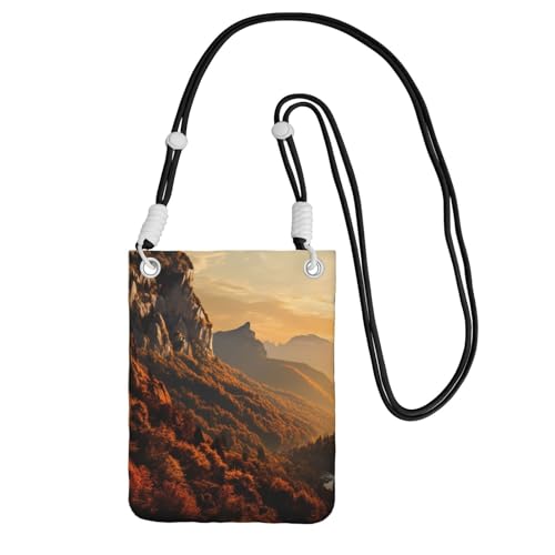 Kleine Umhängetasche für Damen, Handy-Geldbörse, Mini-Handytasche, Motiv: Berge im Sonnenuntergang, Handytasche, Schwarz , Einheitsgröße von TRSGKSQP