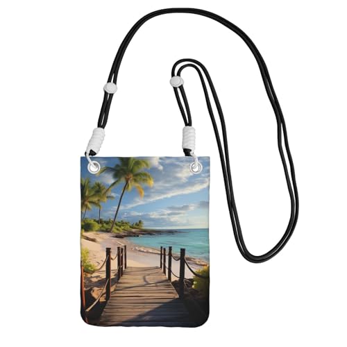 Kleine Umhängetasche für Damen, Handy-Geldbörse, Mini-Handytasche, Palmen, Strand, Meer, Ozean, Handytasche, Schwarz , Einheitsgröße von TRSGKSQP