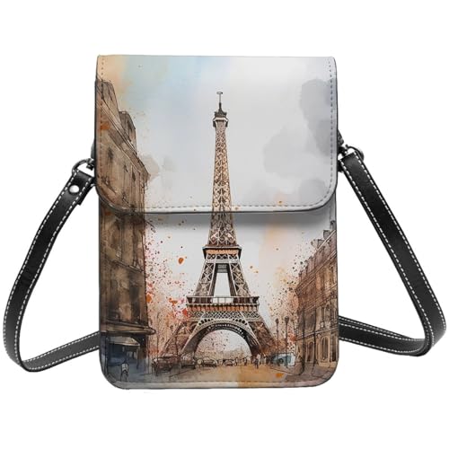 TRSGKSQP Kleine Umhängetasche aus Leder für Damen, Handy, Geldbörse, Aquarell, Paris, Handytasche von TRSGKSQP