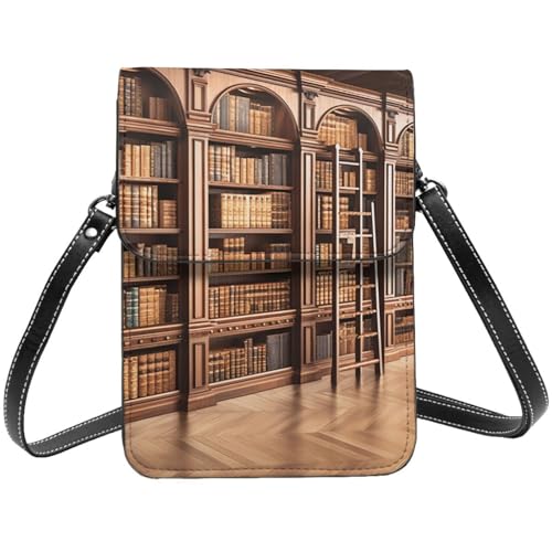 TRSGKSQP Kleine Umhängetasche aus Leder für Damen, Handy, Geldbörse, Bibliothek, Bücherregal, Handytasche von TRSGKSQP