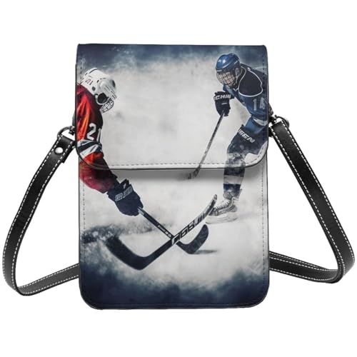 TRSGKSQP Kleine Umhängetasche aus Leder für Damen, Handy, Geldbörse, Eishockey-Kunst, Handytasche von TRSGKSQP