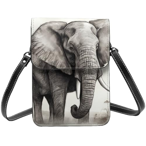 TRSGKSQP Kleine Umhängetasche aus Leder für Damen, Handy, Geldbörse, Elefant, Skizze, Handytasche von TRSGKSQP
