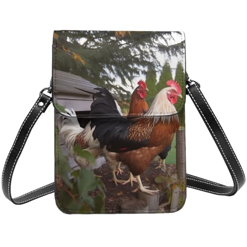 TRSGKSQP Kleine Umhängetasche aus Leder für Damen, Handy, Geldbörse, Hinterhof, Hühner, Handytasche von TRSGKSQP