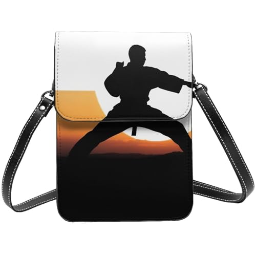 TRSGKSQP Kleine Umhängetasche aus Leder für Damen, Handy, Geldbörse, Karate-Silhouette, Handytasche von TRSGKSQP